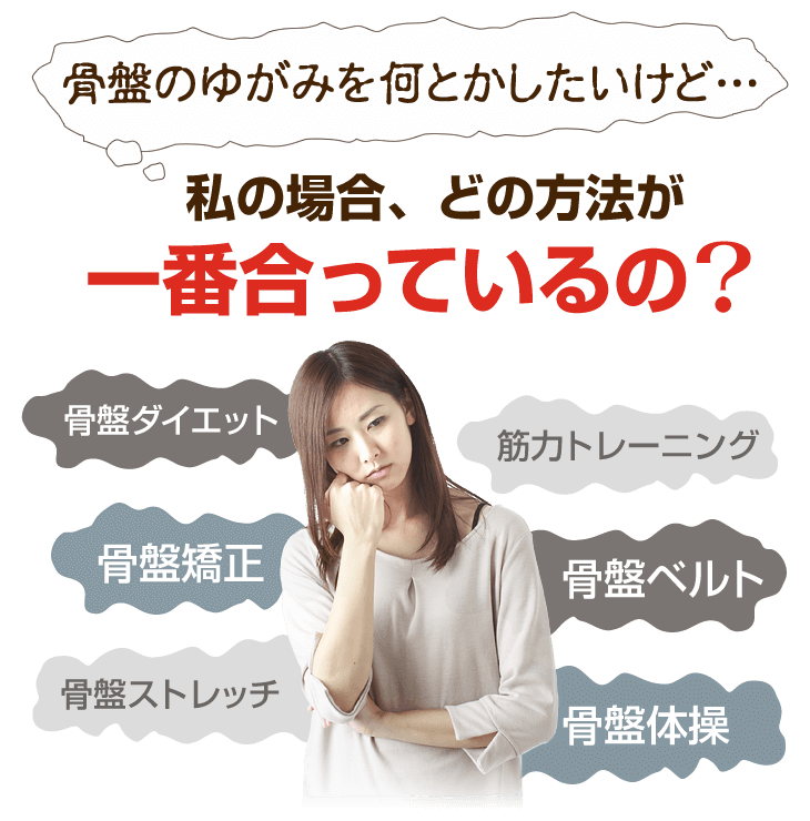 骨盤のゆがみを何とかしたいけど、どの方法が一番私に合っているの?